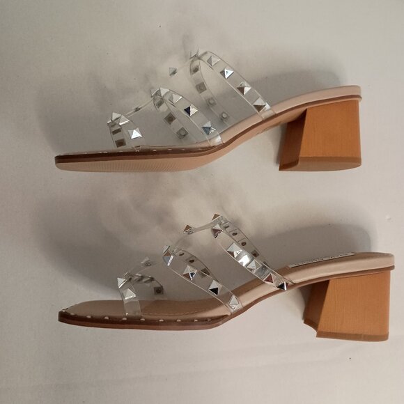 Steve Madden Studded Block Heel Clear Strappy Shoes Women’s Size 8M - Picture 4 of 12